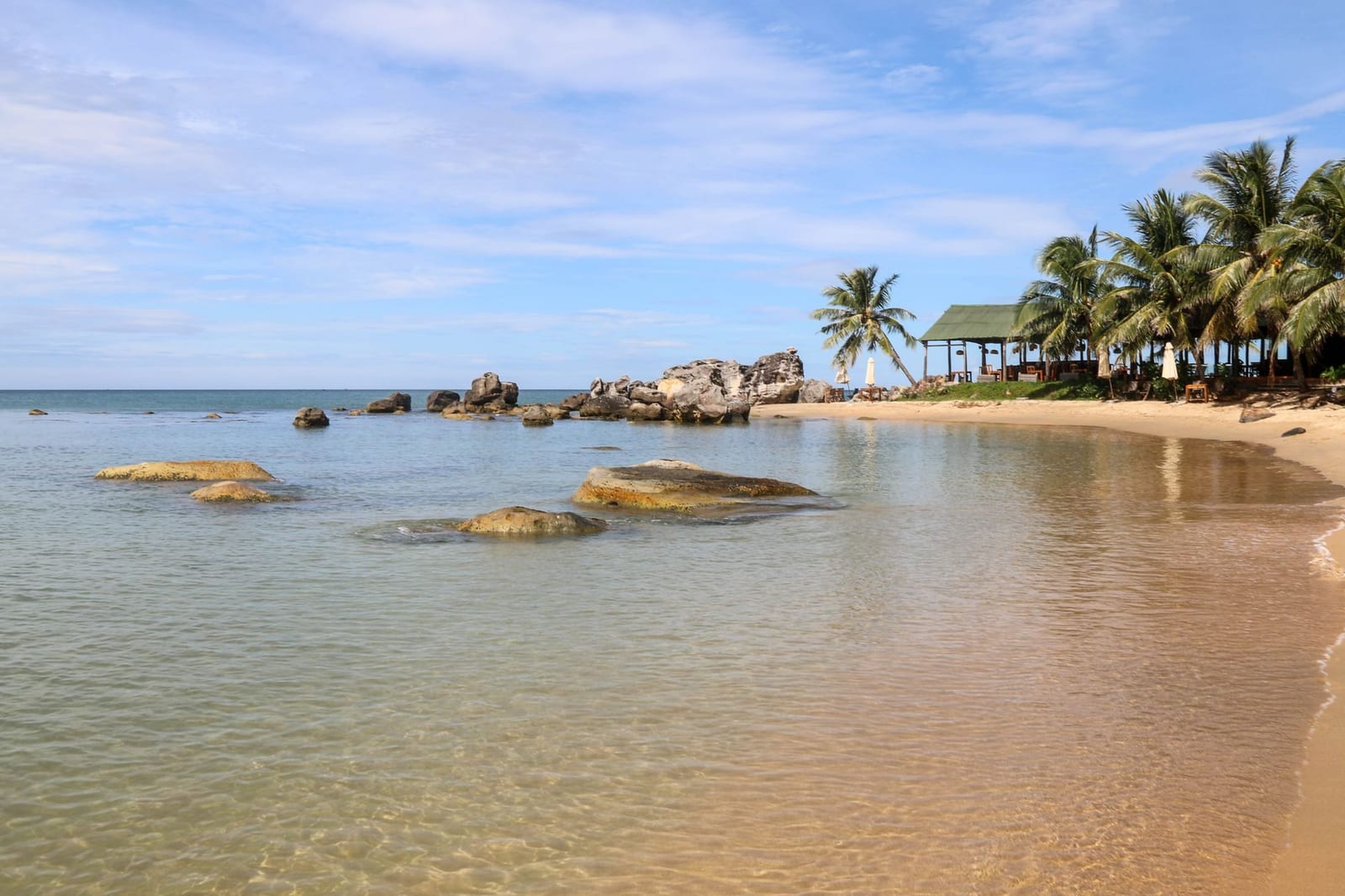 Calm water and palm trees at Cua Dai Beach near Hoi An.