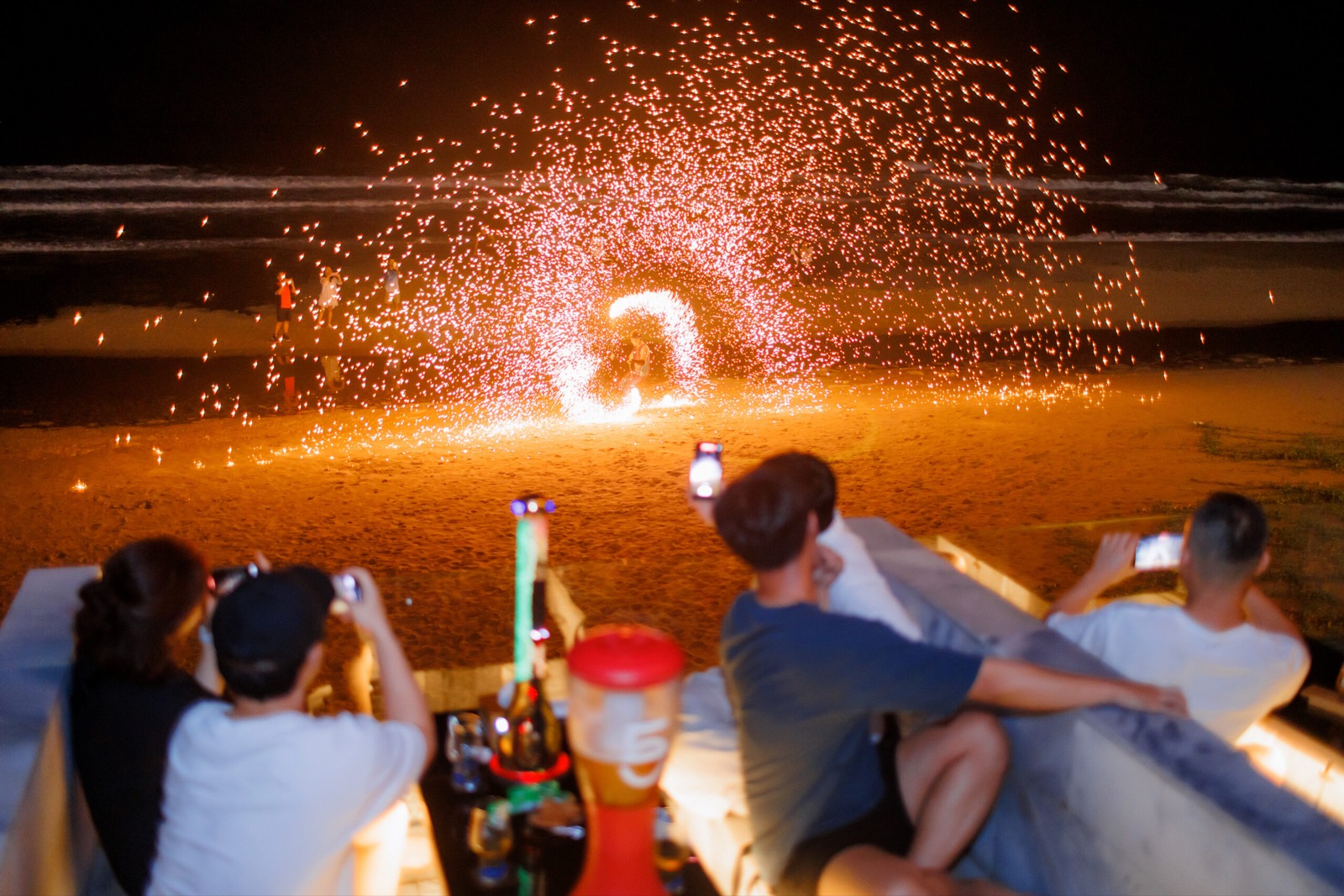 Nightly fire show on the sand at Esco Beach on My Khe Beach, Da Nang.
