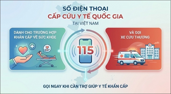 Infographic of Vietnam's national medical emergency number 115, the number to call for an ambulance in Da Nang