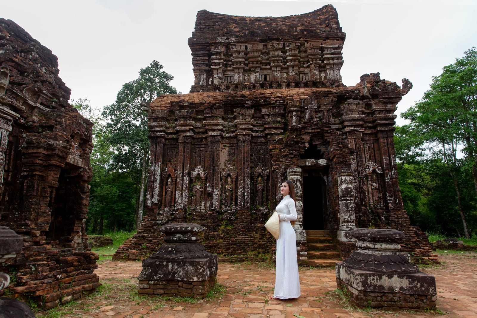 Red-brick Cham temple ruins at My Son Sanctuary.