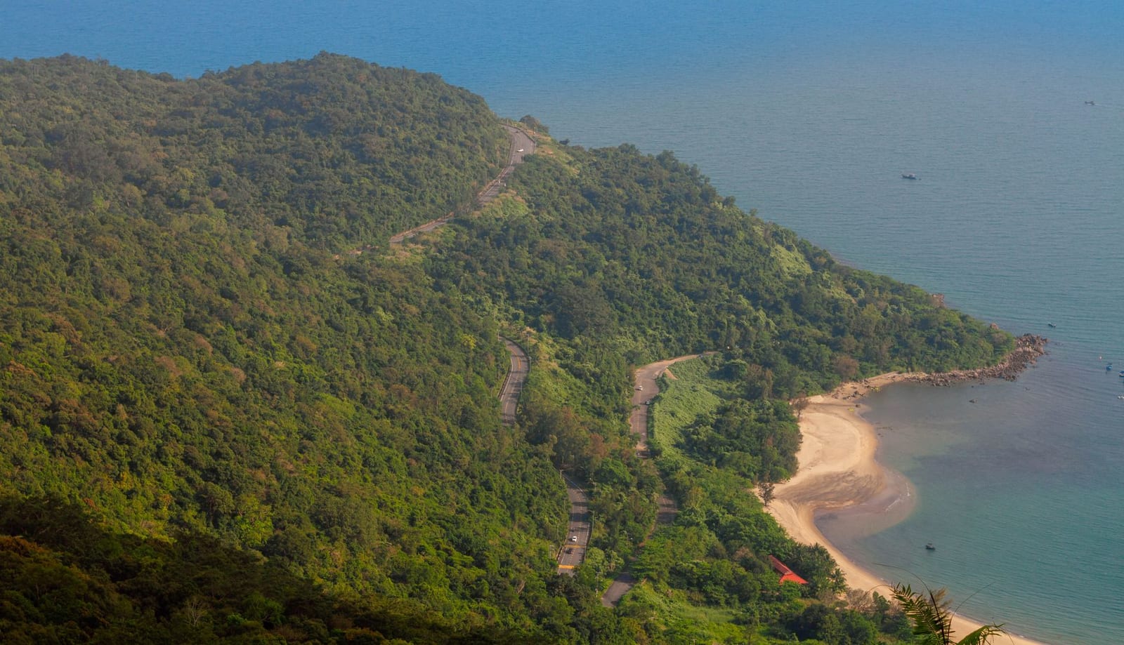 The winding Hai Van Pass coastal mountain road north of Da Nang