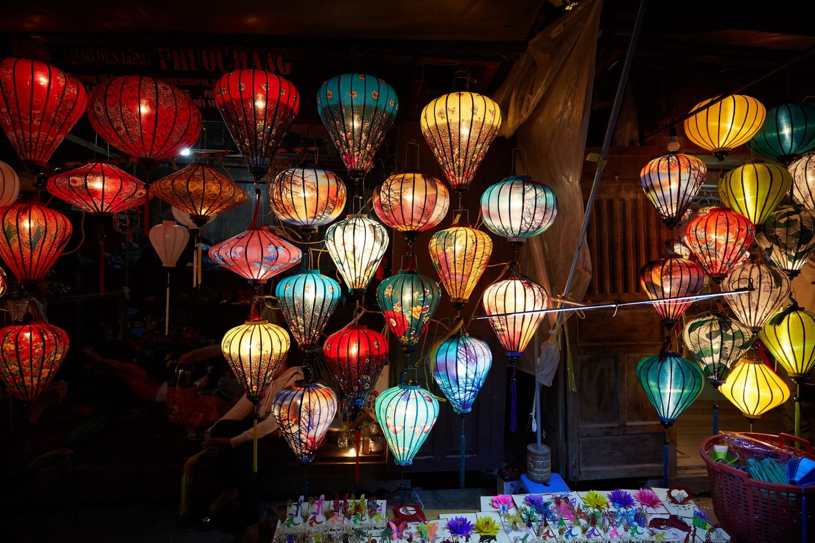 Colourful lantern stalls at the An Hội night market in Hội An